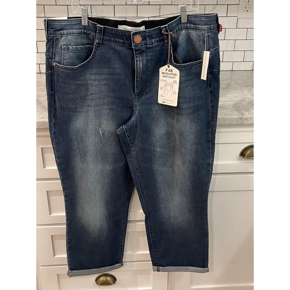 Vintage X America Jeans Womens 20W Blue Body Sculpt Crop Elastic‎ Waist Stretch